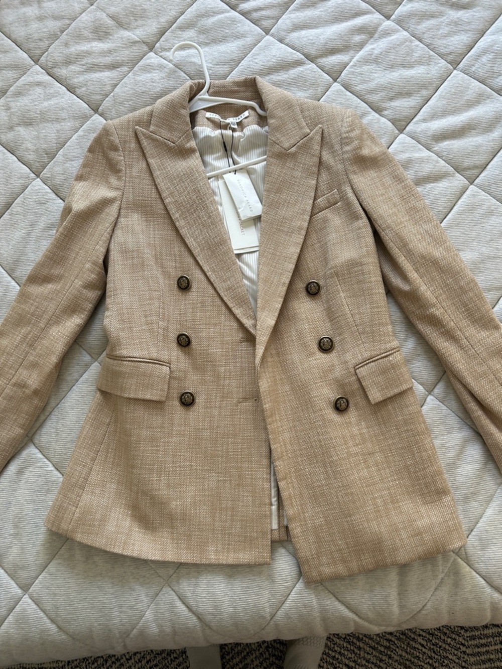 Veronica Beard Dickey Double-Breasted Beige Women's Blazer Jacket